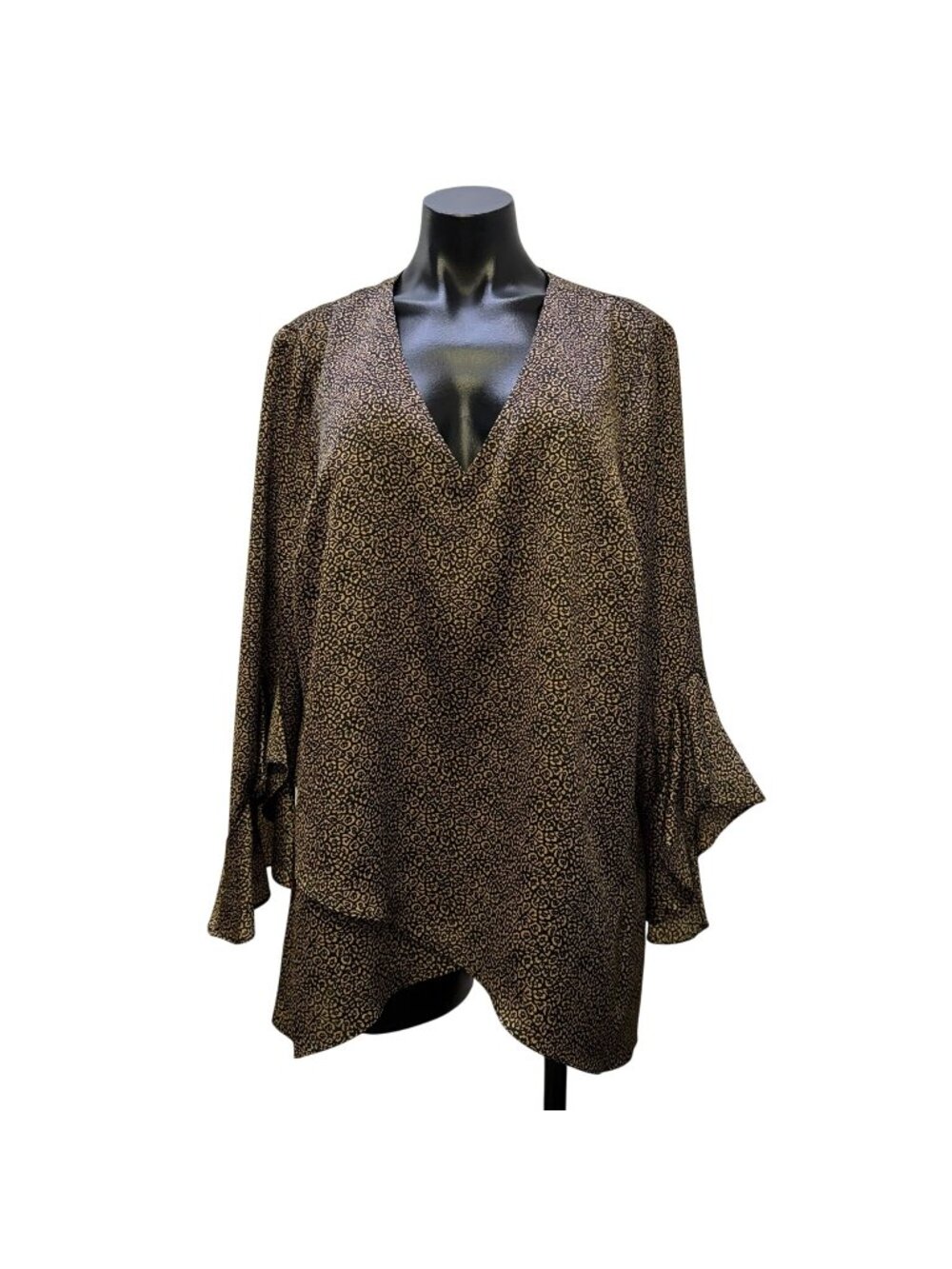 Vince Camuto Black & Tan Leopard Print V-Neck Blouse 1X